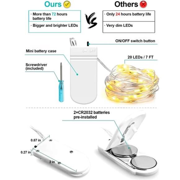 6 Pack Fairy Lights Battery Operated 7ft 20 LED Mini String Lights Twinkle - Picture 2 of 8